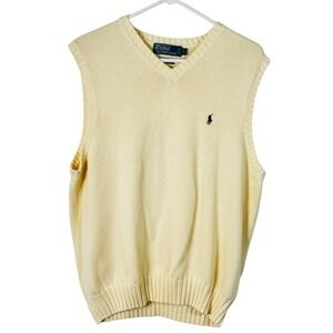 Vintage Polo Ralph‎ Lauren Sweater Vest Yellow Mens L Blue Pony Cotton Preppy